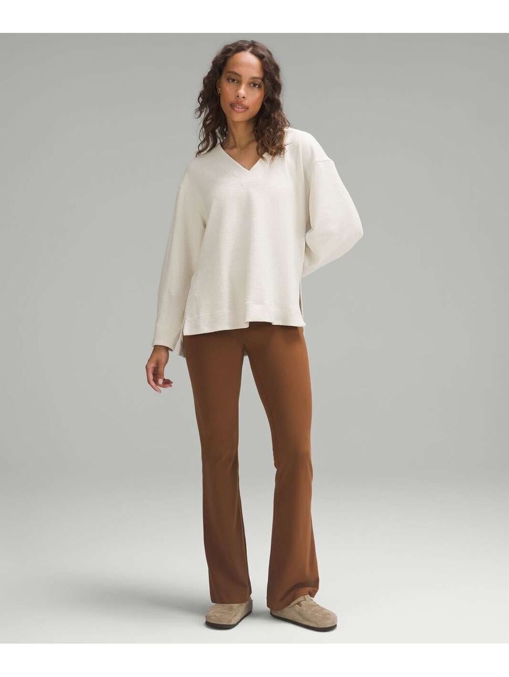 Lululemon Textured V-Neck Pullover Sweater Bone Knit Women Size 4
